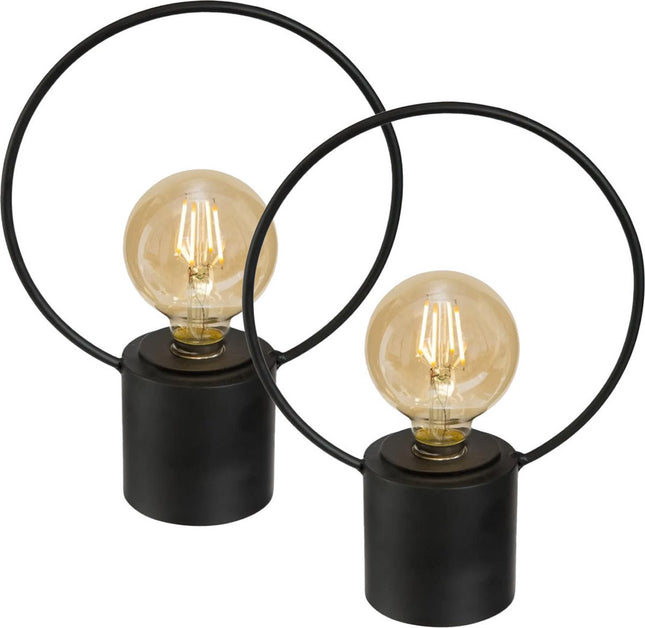 Atmosphera LED lamp - 2x - zwart - metaal - zonder snoer - H27.5 - vintage - tafellamp/nachtlamp