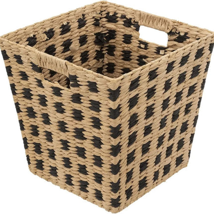 Five Opbergmand - gevlochten riet - vierkant - beige/ zwart - 31 x 31 cm - mandje - opberger