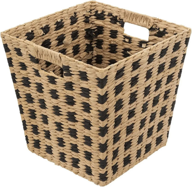 Five Opbergmand - gevlochten riet - vierkant - beige/ zwart - 31 x 31 cm - mandje - opberger