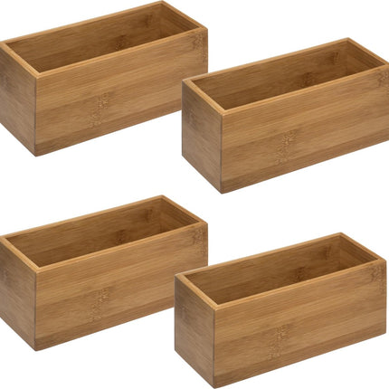 5Five - Opberg/sorteer/lade verdelers bakjes bamboe 23 x 9 x 9.5 cm - Set van 4x stuks