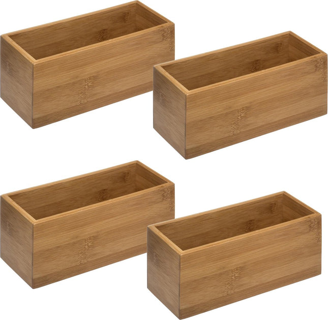 5Five - Opberg/sorteer/lade verdelers bakjes bamboe 23 x 9 x 9.5 cm - Set van 4x stuks