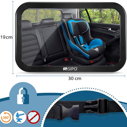 SIPO Autospiegel Baby Observatie Spiegel - Veiligheids Spiegel voor Kinderzitje - Snel Te Monteren - 19x30 cm - 1 Stuk