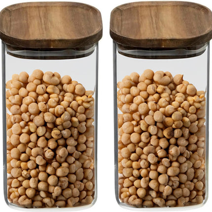 5Five Voorraadpot voedsel - 3x - glas met acacia houten deksel - 1300 ml - met luchtdichte deksel