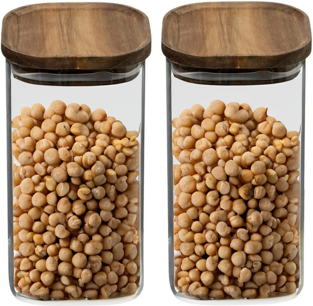 5Five Voorraadpot voedsel - 3x - glas met acacia houten deksel - 1300 ml - met luchtdichte deksel