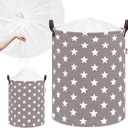 Grijze Speelgoedopbergmand met Sterren - Katoenen Wasmand voor Kinderen - Opbergbox met Trekkoord - 43 Liter - 35x35x45 cm - Kledingmand - Sipo
