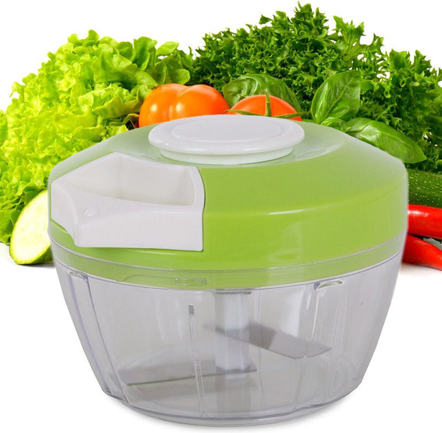 Chopper Multihakker - Hakmolen handmatig - groentehakker - 3 RVS messen - voor ui-knoflook-groenten - Anti slip - Inhoud 300 ml - Groen