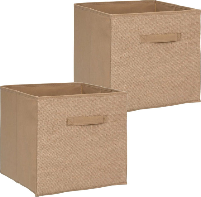 5Five Opbergmand/kastmand - Set van 2x stuks - 29 liter - bruin/naturel jute - 31 x 31 x 31 cm - Opbergboxen - Vakkenkast manden