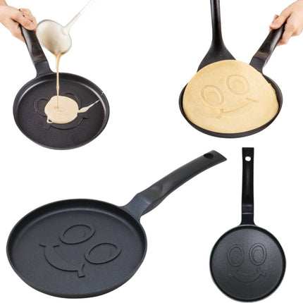Klausberg KB-7971 Pannekoekenpan - Lachend Gezicht Design - Ø18 cm - Zwarte Antiaanbaklaag - Geschikt voor Alle Kookstellen Inclusief Inductie - Smiley