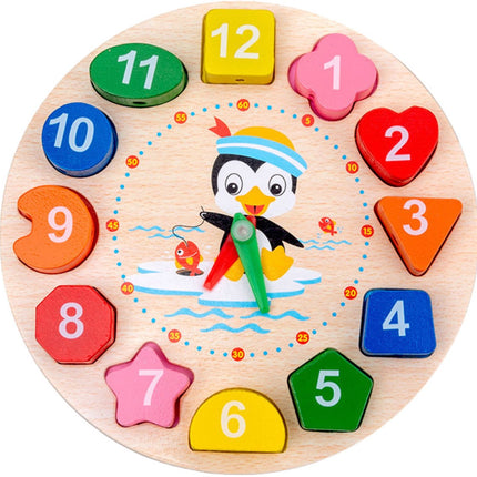 Houten Blokken Klok - Educatief Speelgoed - Leer Klok Kijken - Vormen en Kleuren Leren - Met Gareel en Blokken - Leren Tellen - Tijd Leren - Klok Kijken