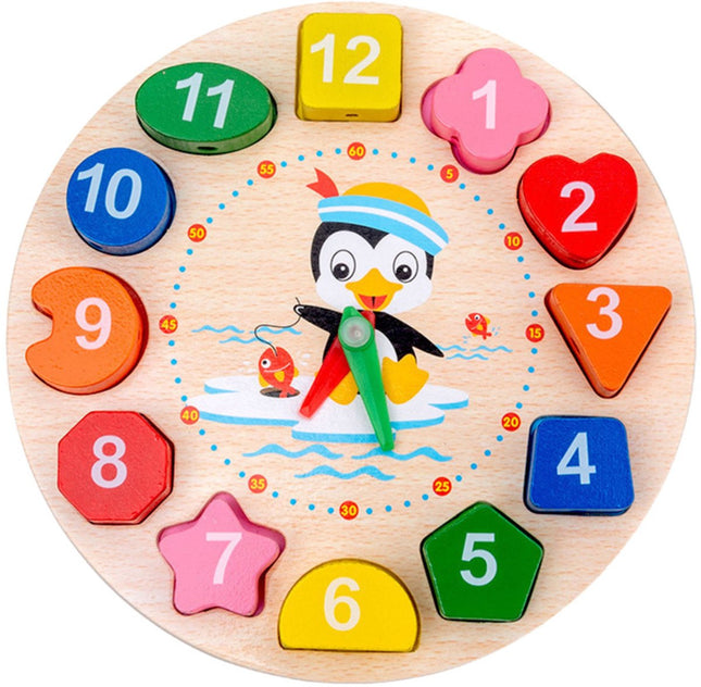 Houten Blokken Klok - Educatief Speelgoed - Leer Klok Kijken - Vormen en Kleuren Leren - Met Gareel en Blokken - Leren Tellen - Tijd Leren - Klok Kijken
