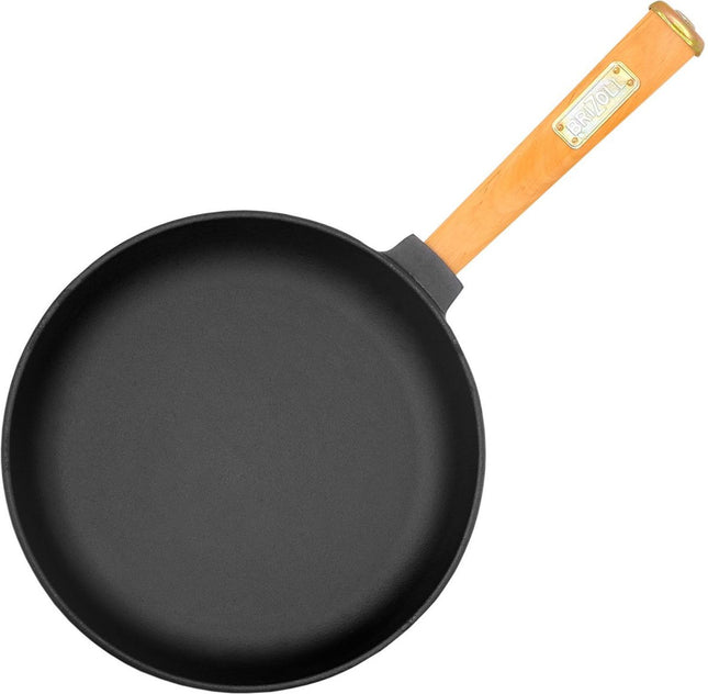 BRIZOLL Gietijzeren Koekenpan Ø 22cm met Houten Handvat - Universele Pan voor Alle Kookplaten