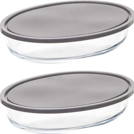 5Five Ovenschaal van borosilicaat glas met deksel - 2x - ovaal - 2.4 Liter - 32 x 21 x 6,7 cm