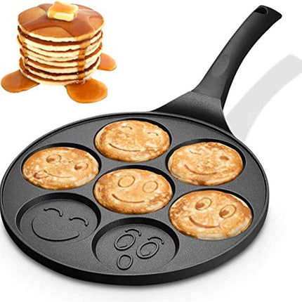 Emoji pancake Pannenkoekenpan | 26cm | 7 Kop - Marmeren Anti Aanbaklaag met Smiley Emojis