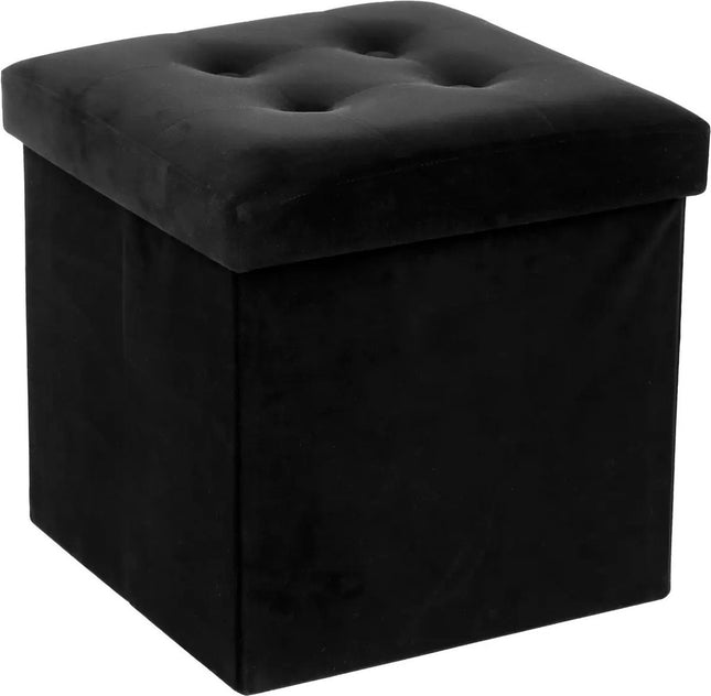 Atmosphera Poef/hocker/voetenbankje - opbergbox - zwart - PU/MDF - 38 x 38 cm - opvouwbaar