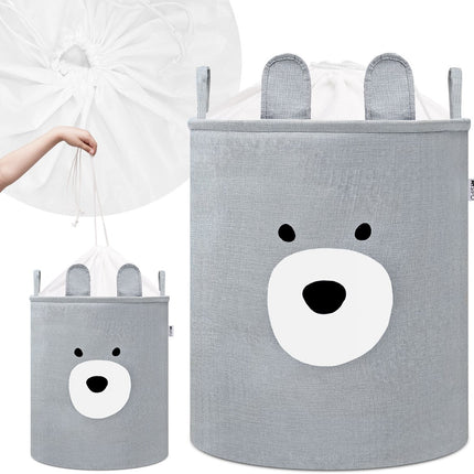 Grijze Beer Speelgoedopbergmand - XXL Waterdichte Opbergbox - Berenhoofd Design - Polyester Kist - 63 Liter - 40x40x50 cm - Speelgoedmand - Wasmand - Kledingmand - Sipo
