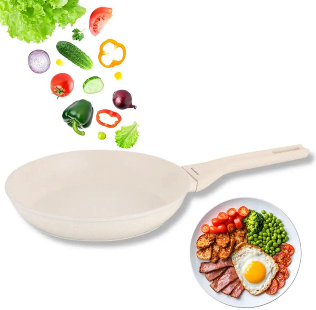 Klausberg KB-7989 Marmeren Koekenpan 24 cm – Crème, Anti-aanbak, Inductiegeschikt & Lichtgewicht