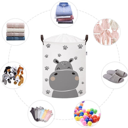 Nijlpaard Speelgoedopbergmand - Katoenen Opbergbox met Trekkoord - Kinderwasmand - 43 Liter - 35x35x45 cm - Opbergmand - Kledingmand - Sipo