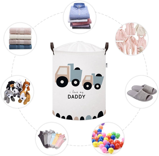 Truck Speelgoedopbergmand - Katoenen Opbergbox met "I Love My Daddy" - Kinderwasmand - 43 Liter - 35x35x45 cm - Sipo - Speelgoedmand - Kledingmand
