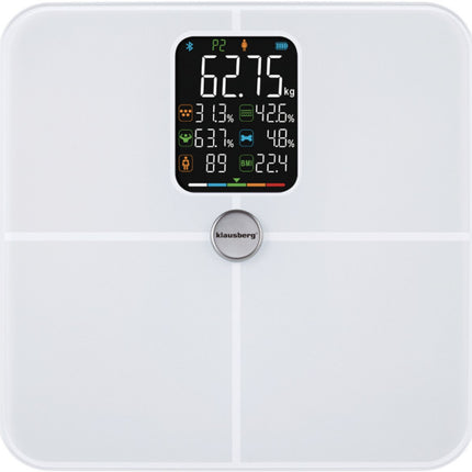 Klausberg KB-7941 Slimme Personenweegschaal – Wit – 180 kg – Lichaamsanalyse BIA – Bluetooth – Vetpercentage, Spiermassa & BMI – Tempered Glass