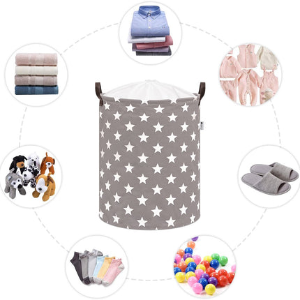 Grijze Speelgoedopbergmand met Sterren - Katoenen Wasmand voor Kinderen - Opbergbox met Trekkoord - 43 Liter - 35x35x45 cm - Kledingmand - Sipo