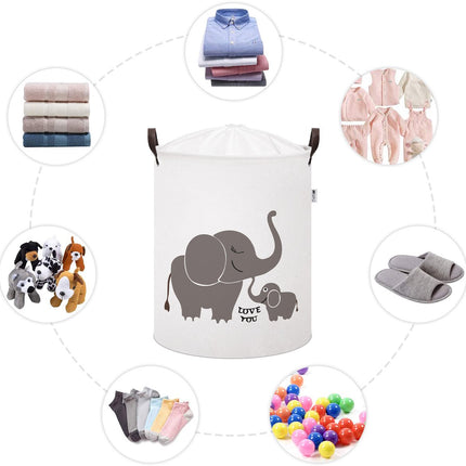 Sipo Speelgoedmand Olifant - Katoenen Opbergmand voor Speelgoed - Met Opdruk "Love You" - 43 Liter - 35x35x45 cm - Wasmand - Opbergmand - Multifunctioneel