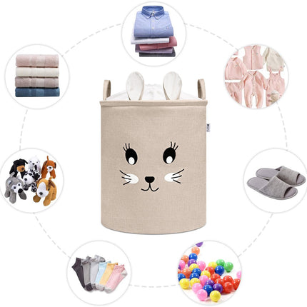 Konijnenhoofd Speelgoedopbergmand - XXL Waterdichte Opbergbox - Beige Knuffel Konijn - Polyester Kist - 63 Liter - 40x40x50 cm - Speelgoedmand - Kinderwasmand - Kledingmand - Sipo