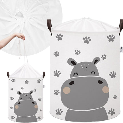 Nijlpaard Speelgoedopbergmand - Katoenen Opbergbox met Trekkoord - Kinderwasmand - 43 Liter - 35x35x45 cm - Opbergmand - Kledingmand - Sipo