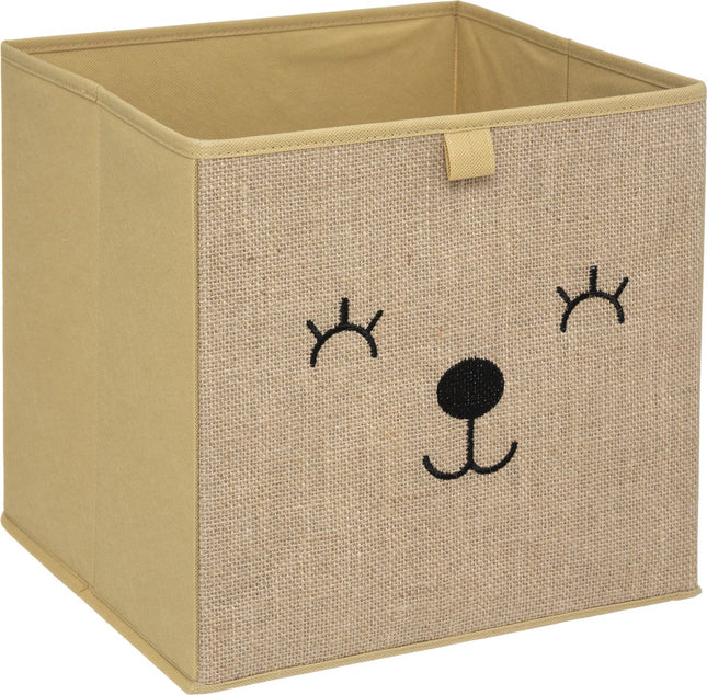 Atmosphera Opbergmand/kastmand beer - 3x - voor kinderen - karton/kunststof - bruin - 30 x 30 cm