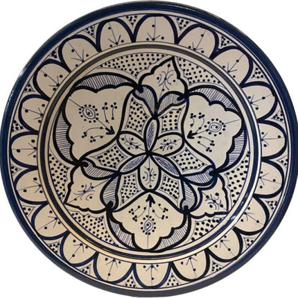 Blauwe Marokkaanse Schaal | Bloemenpatronen | Handgemaakt | Ø 35 cm |