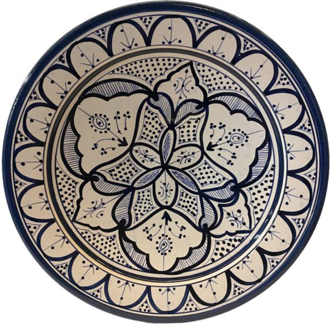 Blauwe Marokkaanse Schaal | Bloemenpatronen | Handgemaakt | Ø 35 cm |
