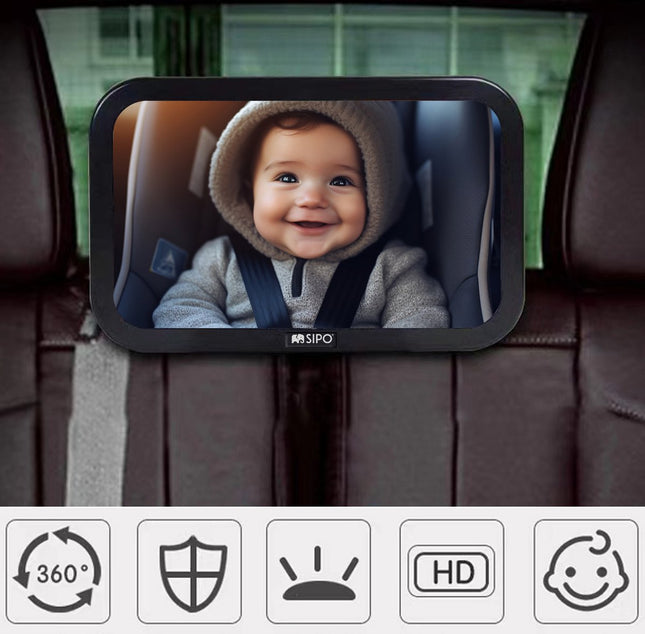 SIPO Autospiegel Baby Observatie Spiegel - Veiligheids Spiegel voor Kinderzitje - Snel Te Monteren - 19x30 cm - 1 Stuk