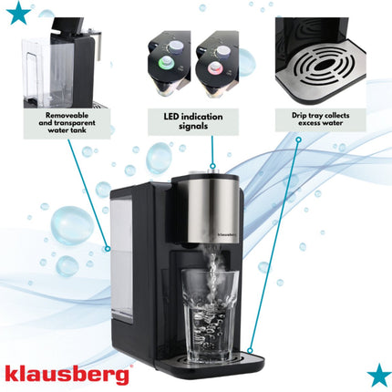 Klausberg KB7878 Hot Water Dispenser – 2,2 Liter – Temperatuurregeling (45-100°C) – Zwart & RVS – 2600W - Heetwaterdispenser