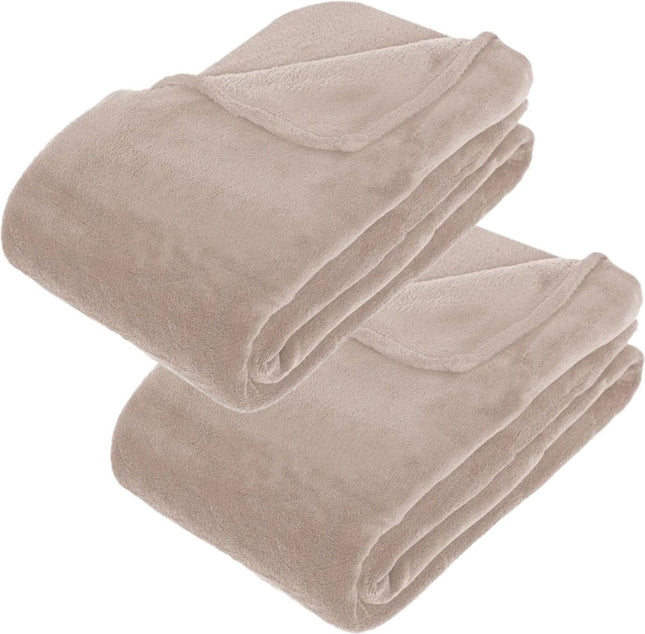 Atmosphera Fleece deken of plaid harig - 2x - beige - 180 x 230 cm - polyester - Bankdeken - Fextra groot fleece plaid