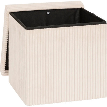 Hocker / Poef Essestial Ribcord - opvouwbaar - wit - MDF/polyester - 38 x 38 cm - met opbergruimte - extra zitplaatsen