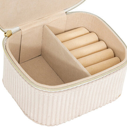 Atmosphera Sieraden/bijouterie kistje - 9 x 5 x 11 - creme - juwelenkistje met rits - vakjes indeling