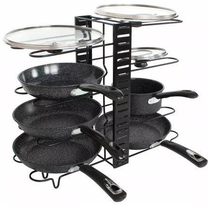 Kinghoff Pannenorganizer - 8 Verdelingen - Zwart - 47 x 20,5 x 38 cm - Opbergrek voor Pannen, Potten en Deksels
