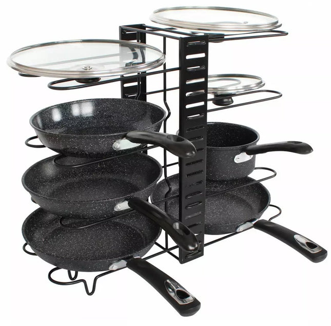 Kinghoff Pannenorganizer - 8 Verdelingen - Zwart - 47 x 20,5 x 38 cm - Opbergrek voor Pannen, Potten en Deksels