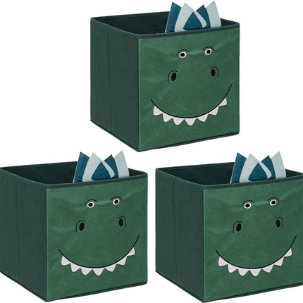 Atmosphera Opbergmand/kastmand dino - 3x - voor kinderen - karton/kunststof - groen - 30 x 30 cm