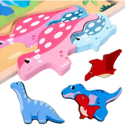 Houten Educatieve Dinosaurus Puzzel Bord 2-in-1 - Met Tekenbord en Uitwisbare Stift - 12 Delen - Puzzel en Teken Bord - 2 in 1 - Whiteboard