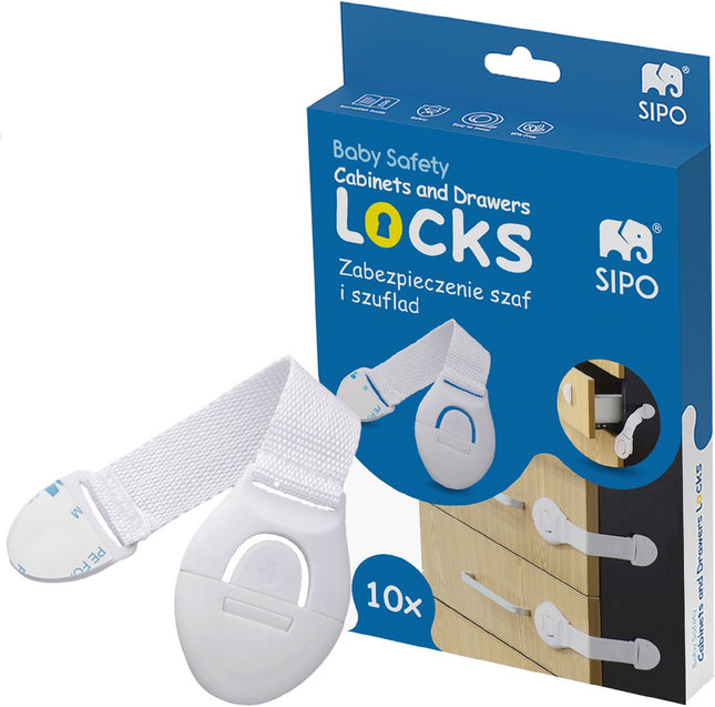 SIPO Kastbeveiliging - 10-delig Set Kinderveiligheid voor Kasten en Lades - Met Kliksysteem en Tape - SBS-216 - Baby en Kinder beveiliging tegen kasten en lades
