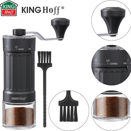 KINGHoff Handmatige Koffiemolen – Keramische Maalschijven – Traploze Maalgraad – Compact & Draagbaar – KH-2002