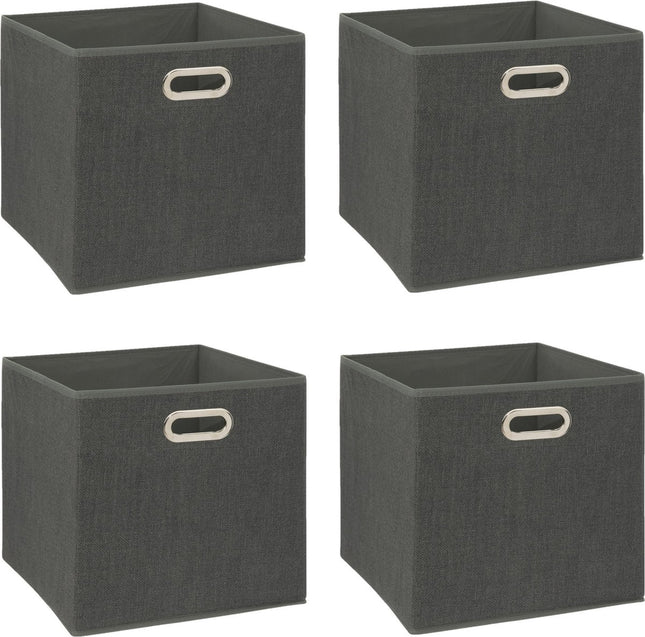 5Five Opbergmand/kastmandje - 4x - Donkergrijs - 31 x 31 x 31 cm - 29 liter - Vakkenkast manden - Stof met versterkte bodem - Opvouwbaar
