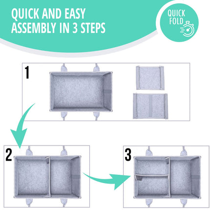 SIPO Luier Organizer Tas - Opbergmand voor Baby Accessoires - Grijze Felt Caddy met Handvat - 3 Vakken + 8 Zakken - Grijs / Mint - Commode Tas - Commode Organizer