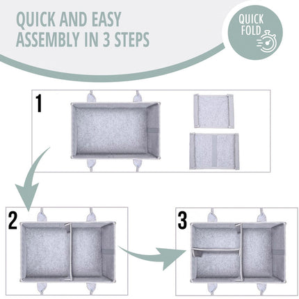 SIPO Luier Organizer Tas - Opbergmand voor Baby Accessoires - Grijze Felt Caddy met Handvat - 3 Vakken + 8 Zakken - Grijs - Commode Tas - Commode Organizer