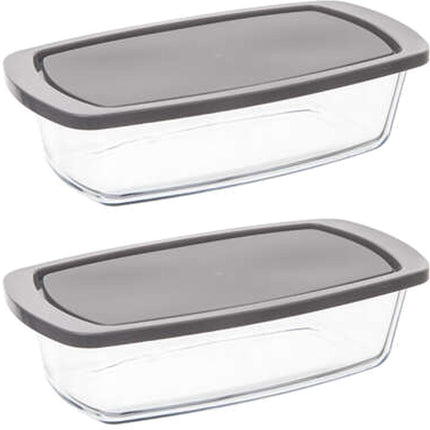 5Five Ovenschaal van borosilicaat glas met deksel - 2x - rechthoek - 1.8 Liter - 27 x 14 x 7,3 cm