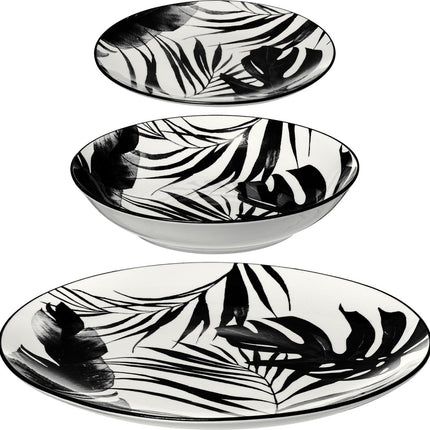 Secret de gourmet Palm Servies 18 delig - Zwart/Wit