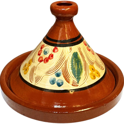 Marokkaanse Tajine Ø25 cm - Handgemaakt Aardewerk met Bloemmotief - Geschikt voor Gas, Oven en Open Vuur