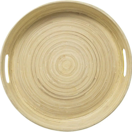 5Five Dienblad/serveerblad rond - D42 cm - bamboe hout - okergeel - met handvaten - Dienbladen