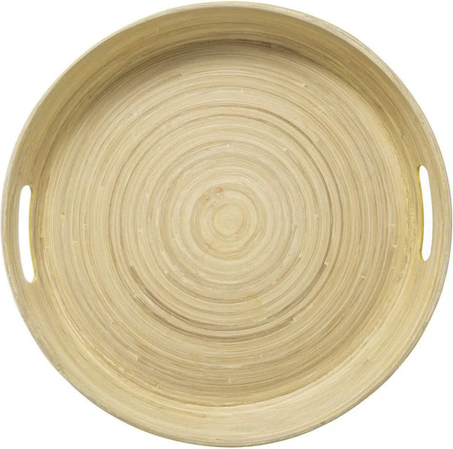 5Five Dienblad/serveerblad rond - D42 cm - bamboe hout - okergeel - met handvaten - Dienbladen