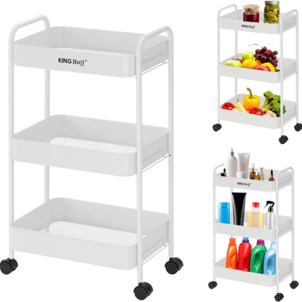 Kinghoff KH-1942 Mobiele 3-delige Stellingkar - Verrijdbare Opbergkar met Wieltjes - Wit - Badkamer Organizer - Keukenorganizer -